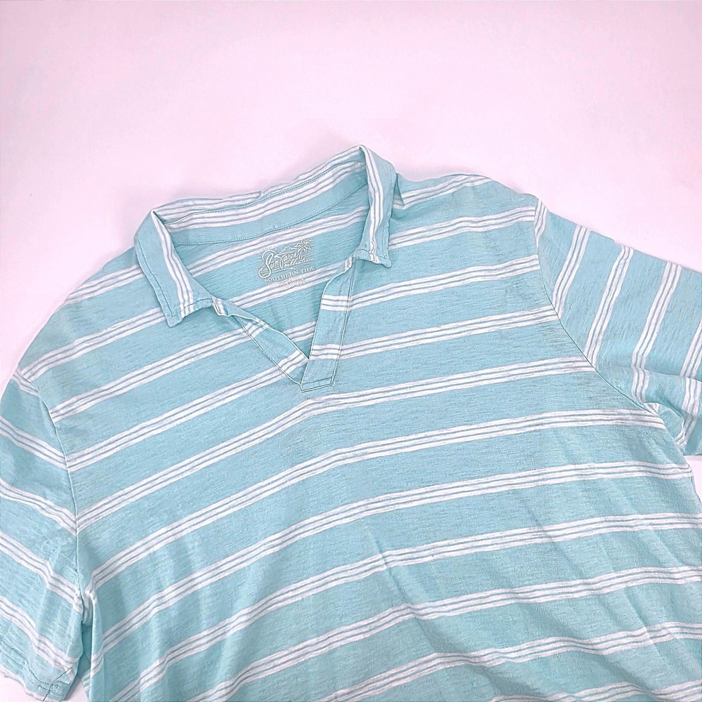 Southern‎ Tide Sunfarer Mens XL Light Blue Striped V-Neck Cotton Polo Shirt 9757